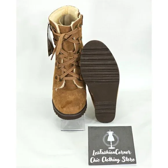 NWD Bearpaw Women's Brown Suede Bonnie Wedge Boot Zip Bootie Size 8 1809 - Picture 3 of 16